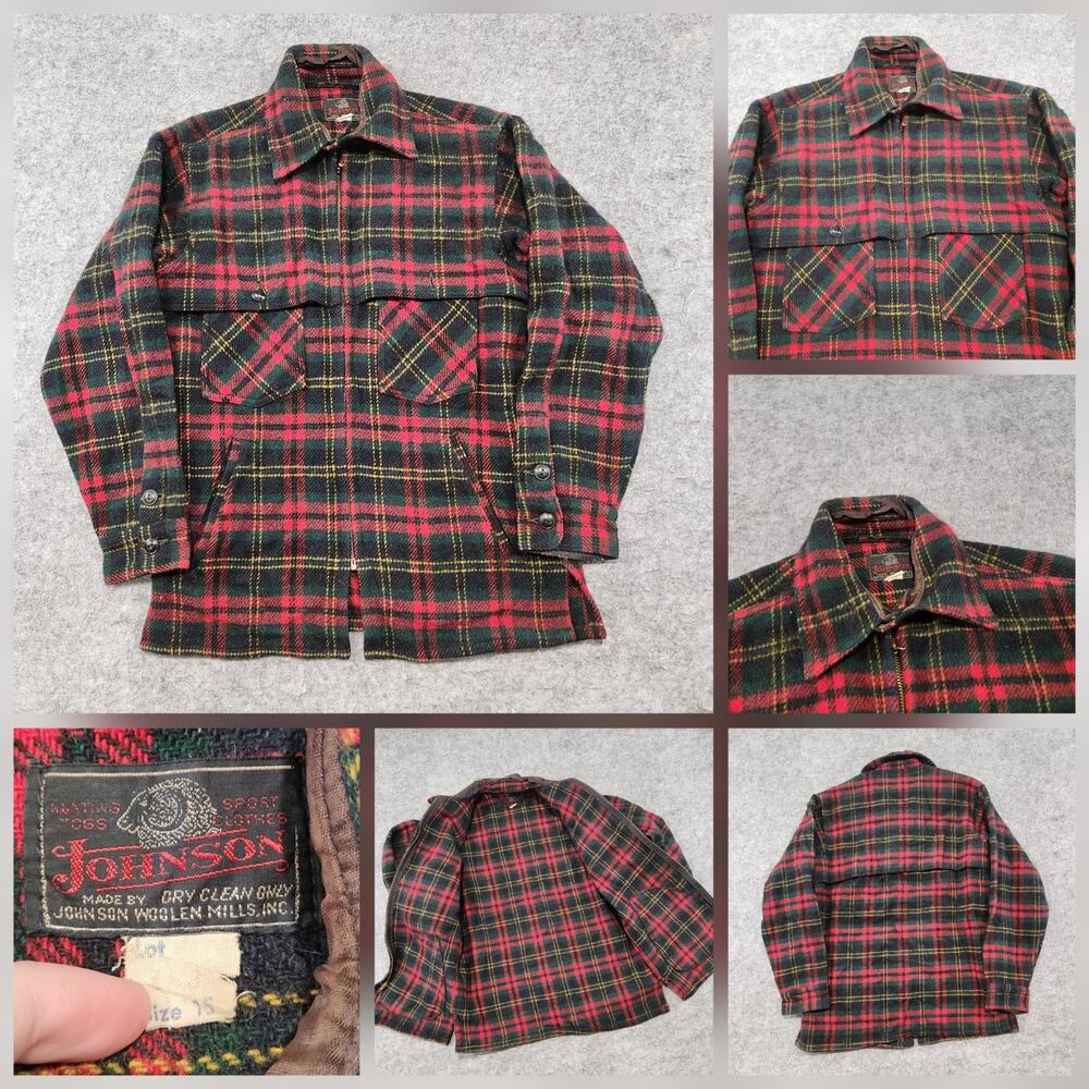 VTG‎ Johnson Woolen Mills Womens 15 Wool Plaid Buffalo Mackinaw Flannel Jacket